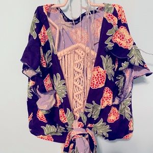 Pineapple print crop top tie cover up